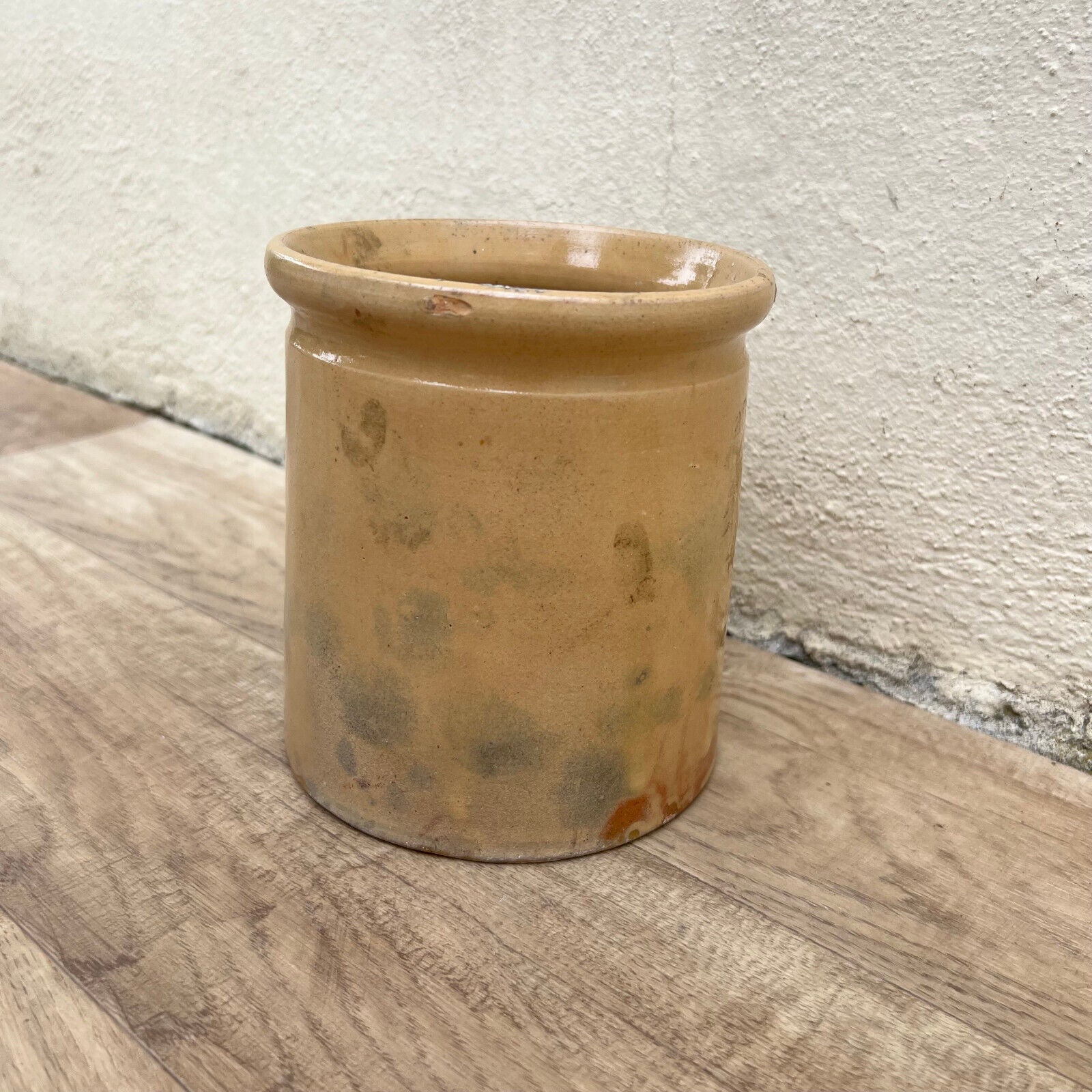 HANDMADE GLAZED YELLOW ANTIQUE FRENCH CONFIT JAM POT TERRACOTTA 5 3/4" 1107223 - Fleamarketfrance