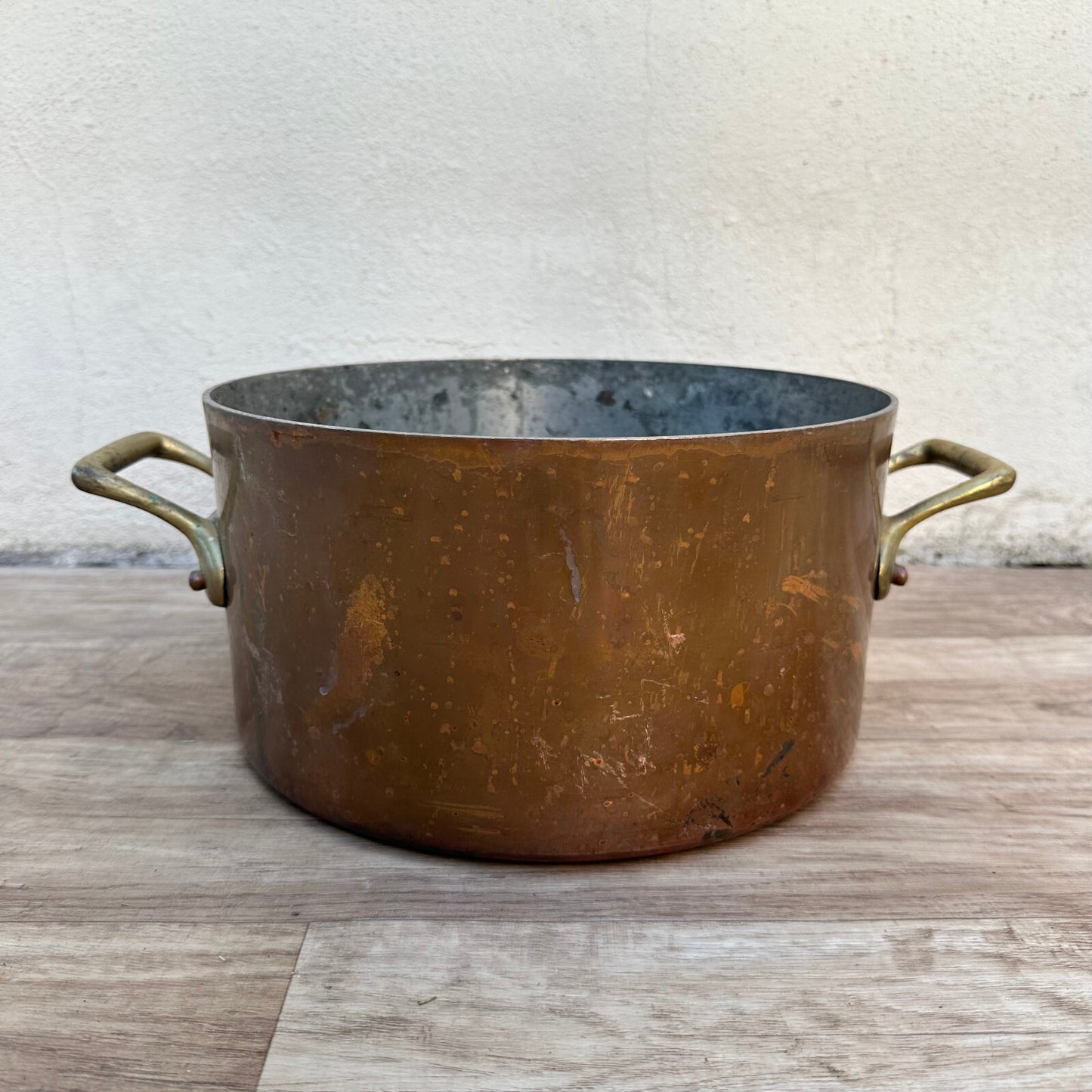 Vintage French Copper Stockpot Villedieu Cookware Brass Handles 24072311 Fleamarketfrance
