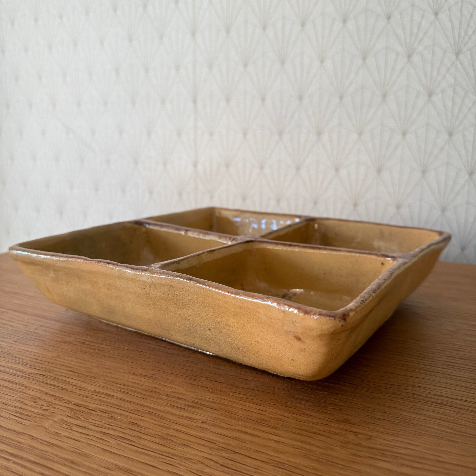 French Ceramic Divided Dish Vintage Yellow Appetizer Serving Bowl 0901257 Unbranded