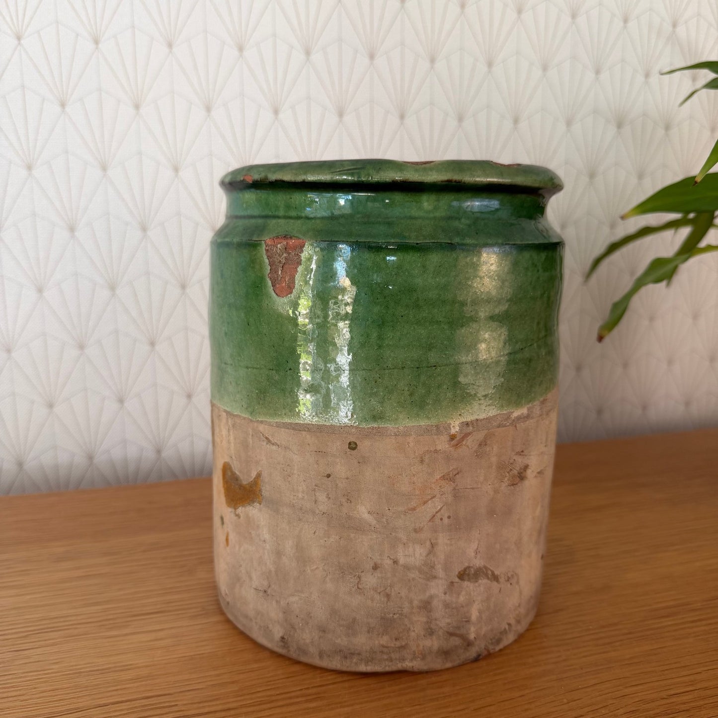 HANDMADE GLAZED GREEN ANTIQUE FRENCH CONFIT POT 8 1/2" TERRACOTTA  20102516