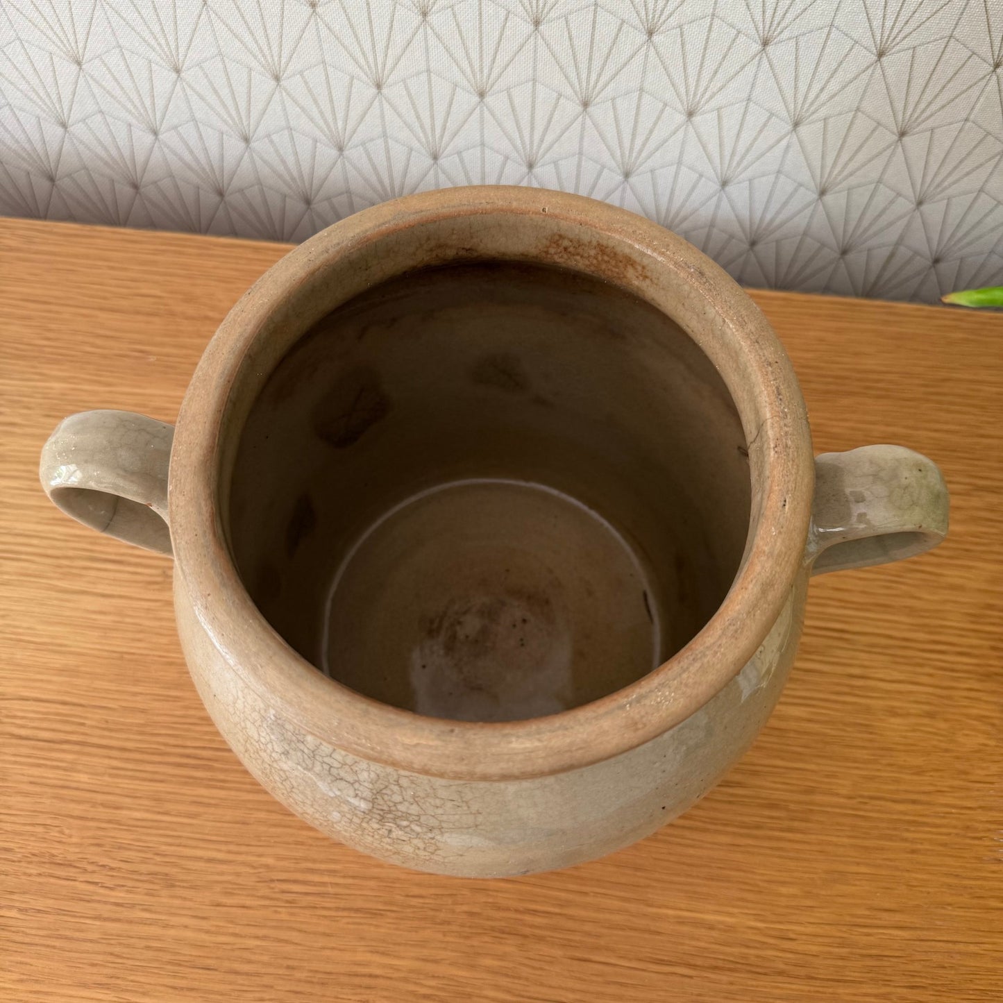 Handmade Glazed Grey Vintage French Confit Grease Pot Stoneware  23072511