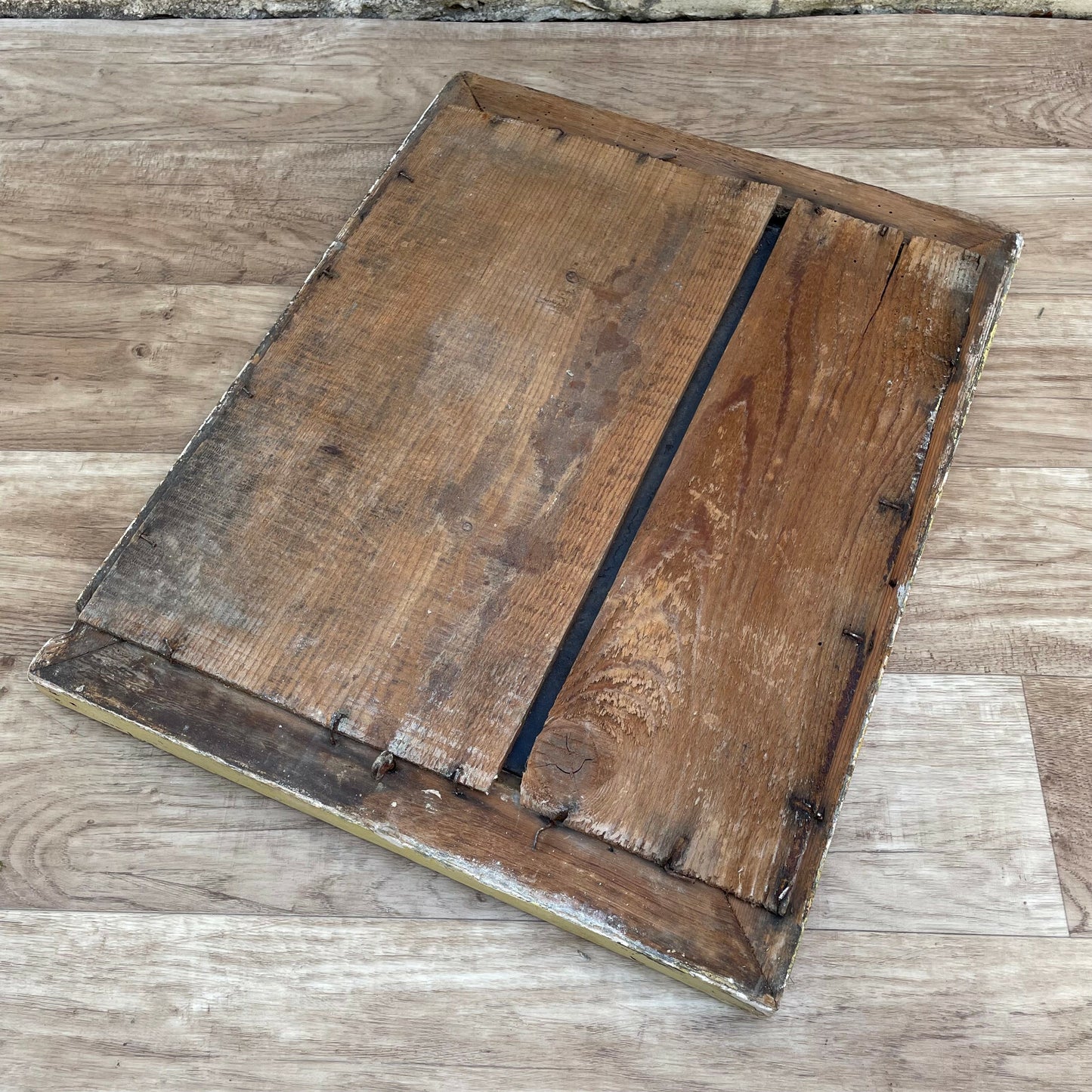 French Vintage Mirror Distressed Yellow Wood Frame Wall Hanging 1602229 Fleamarketfrance