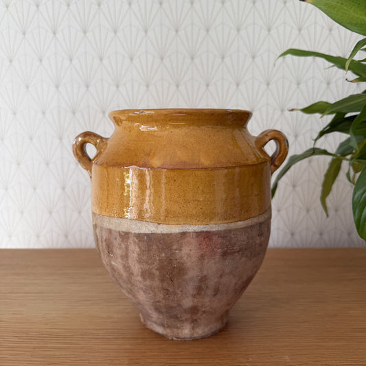 French Confit Pot Antique Glazed Terra Cotta Vessel 22cm Vase 1101254 Unmarked