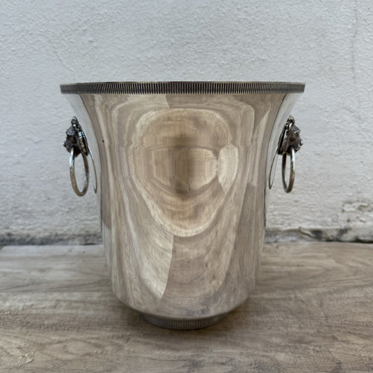 Vintage French Champagne Silverplate Ice Bucket Lion Head Handles 1012247 - Fleamarketfrance