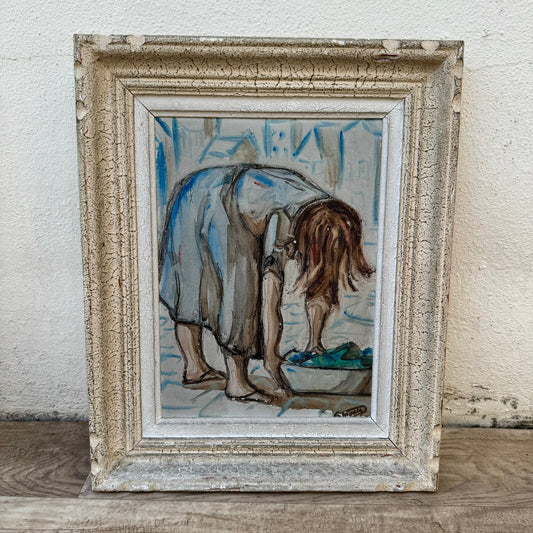 French Vintage Watercolor Painting Woman Bathing 1960s Framed 23022412 Fleamarketfrance