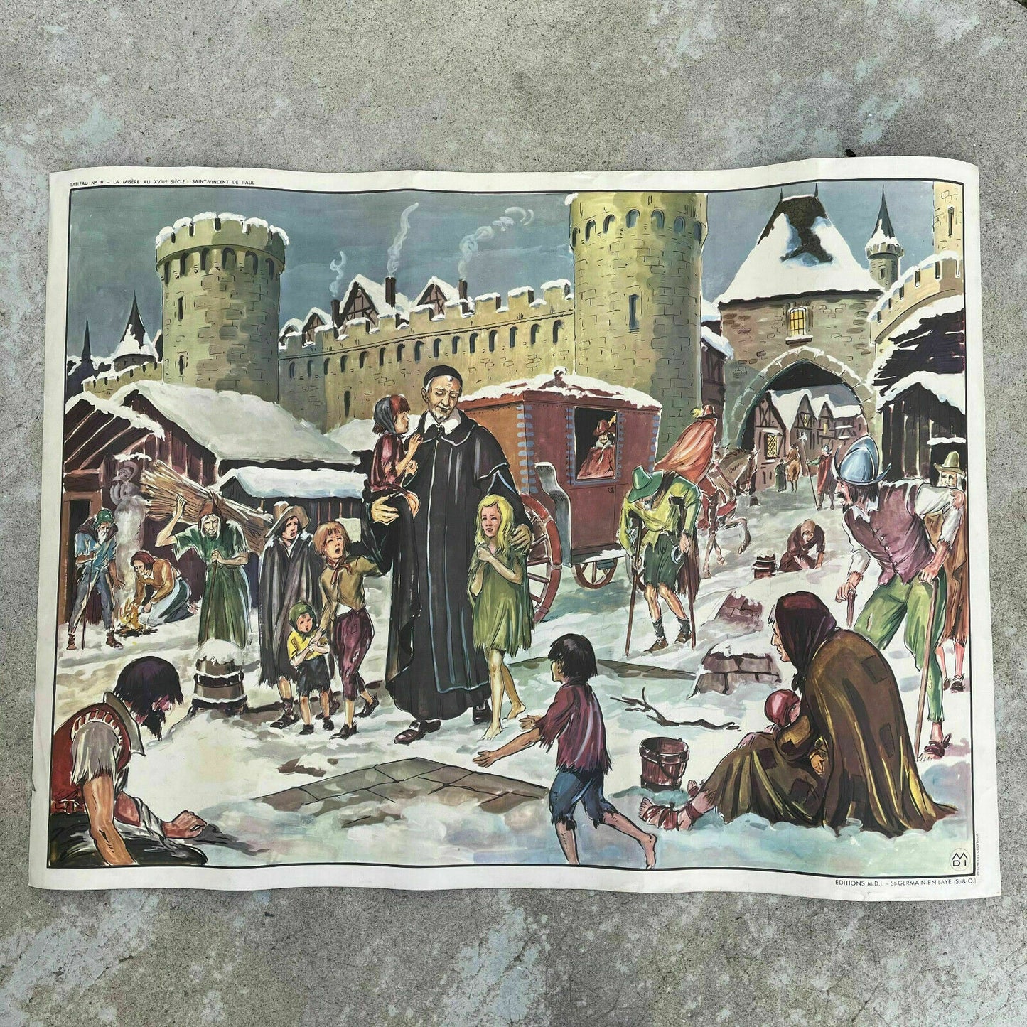 Vintage French School Poster Medieval History Educational Double-Sided 05112122 Fleamarketfrance