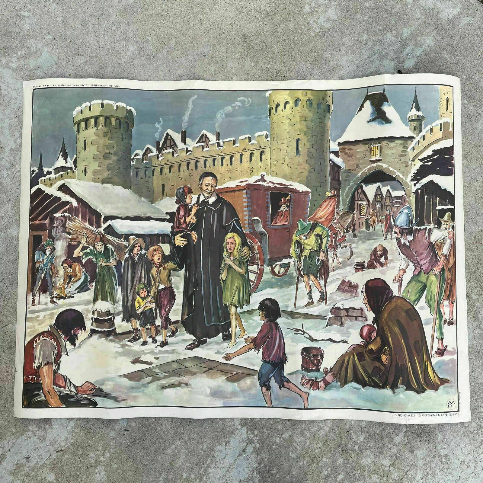 Vintage French School Poster Medieval History Educational Double-Sided 05112122 Fleamarketfrance