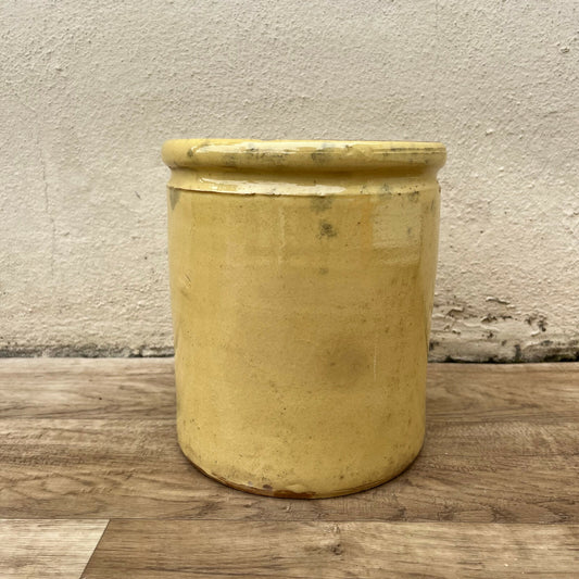 Antique French Confit Pot Yellow Glazed Terracotta Handmade 8.5" 22042223 Unmarked