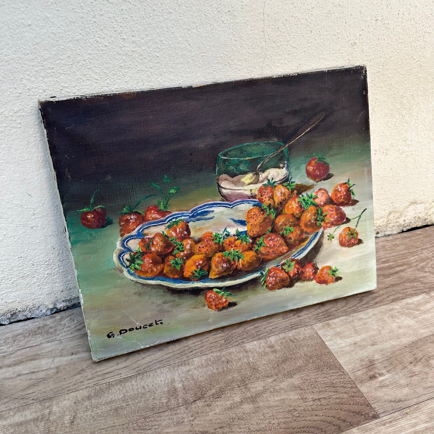 French Still Life Painting Strawberries Oil Canvas Signed G Doucet 24072314 Fleamarketfrance