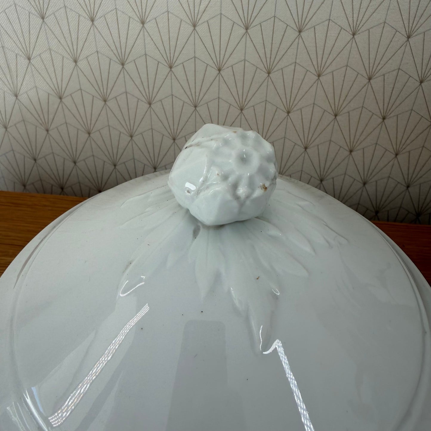 French Tureen Earthware White Fruits Bowl Terre De Fer 0111254