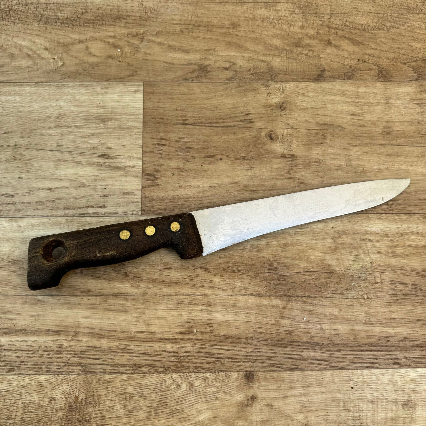 French Vintage Butcher Knife Wood Handle Stainless Blade 12 3/4" 02082427 Unbranded