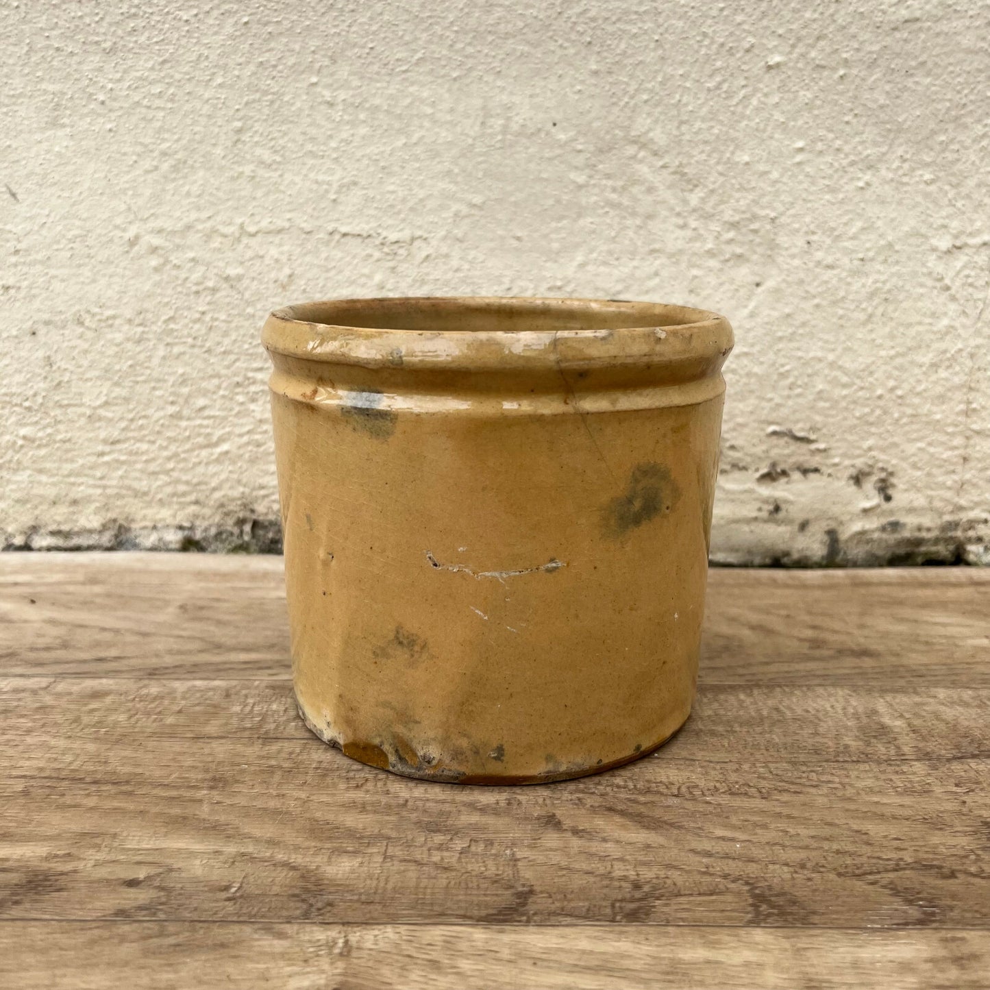 HANDMADE GLAZED YELLOW ANTIQUE FRENCH JAM CONFIT POT TERRACOTTA 5 1/2" 22042229 Unmarked