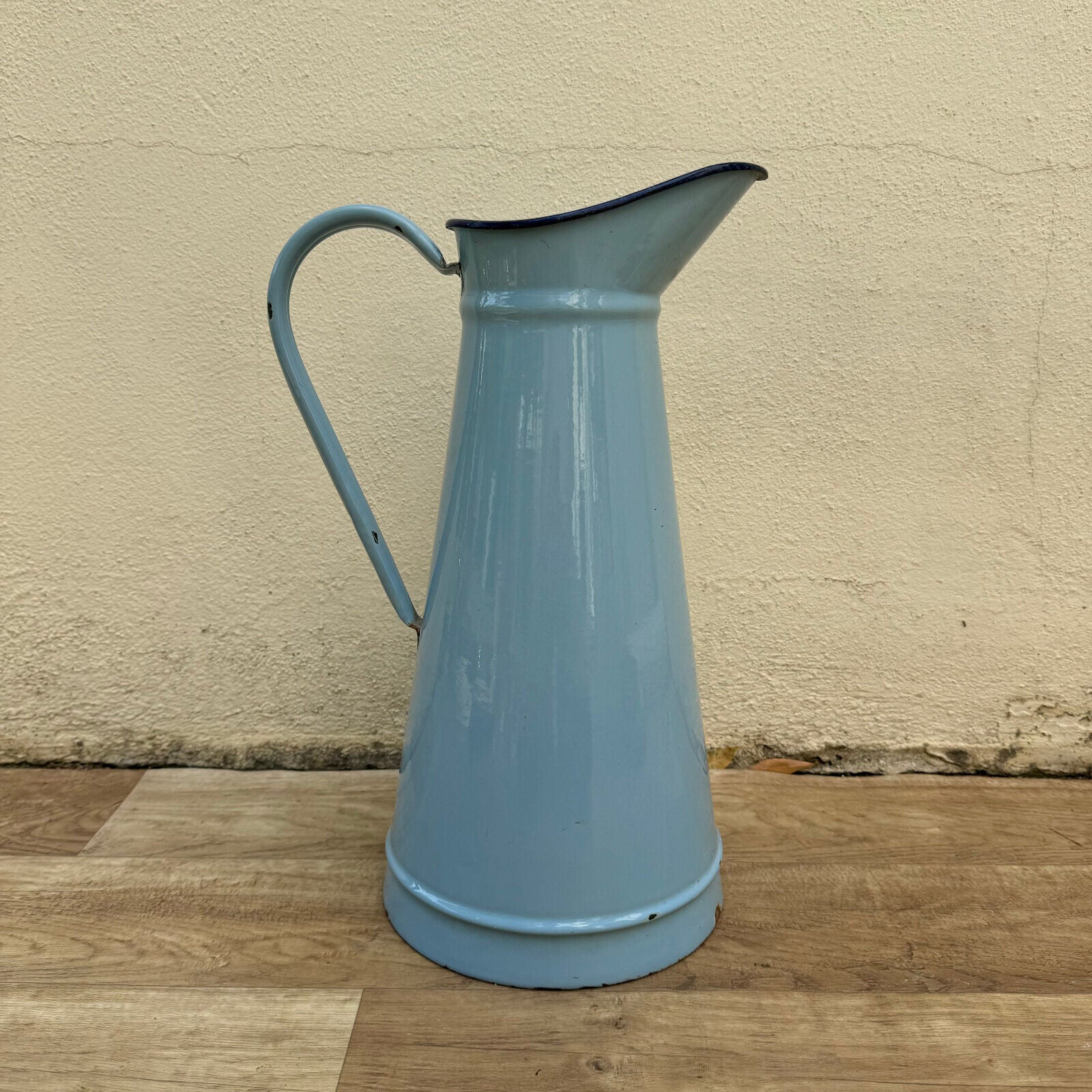 Vintage Enamel pitcher jug water enameled blue 29082415 - Fleamarketfrance