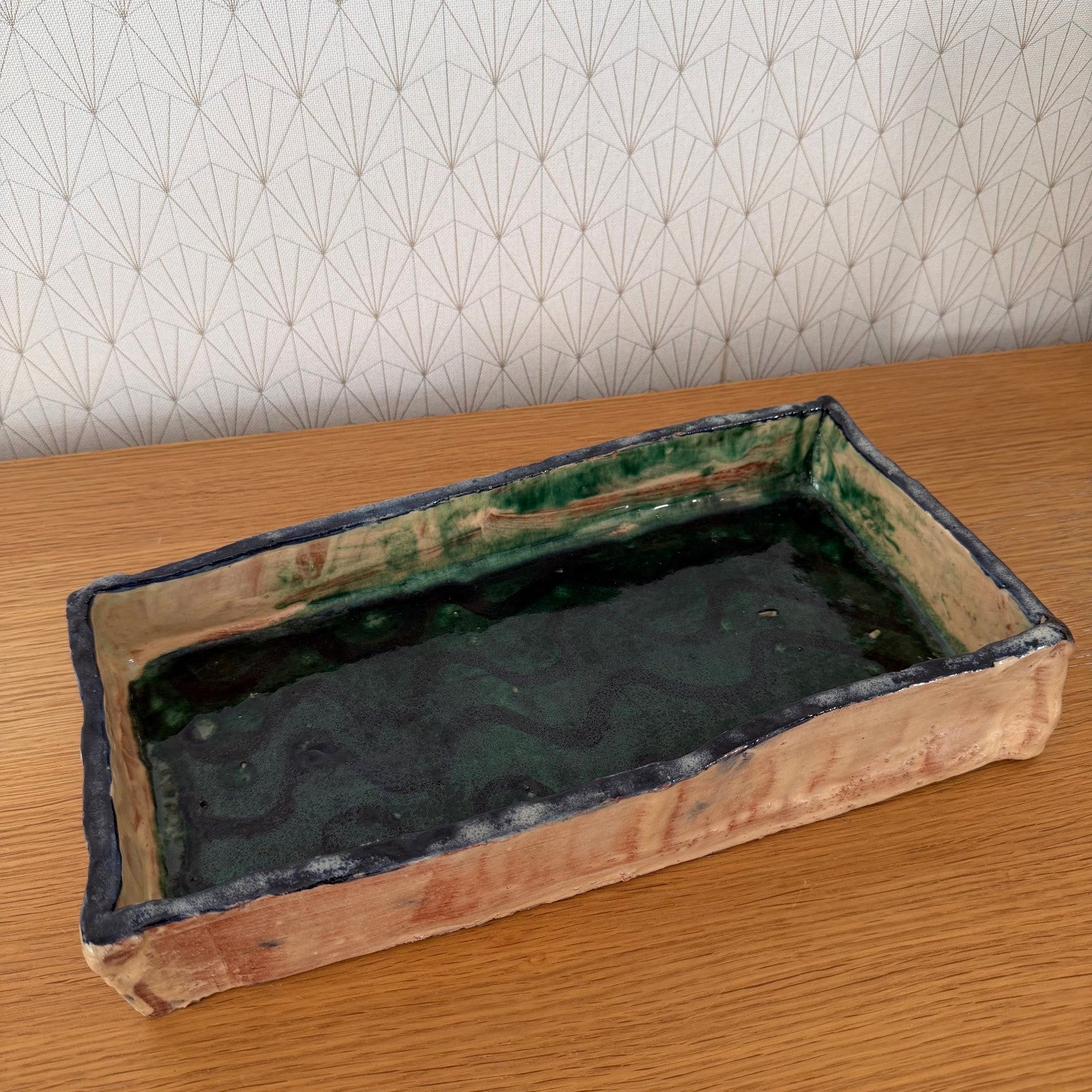 French Artist Studio Pottery Tray Green Glaze Handmade Vintage 1408269 Fleamarketfrance