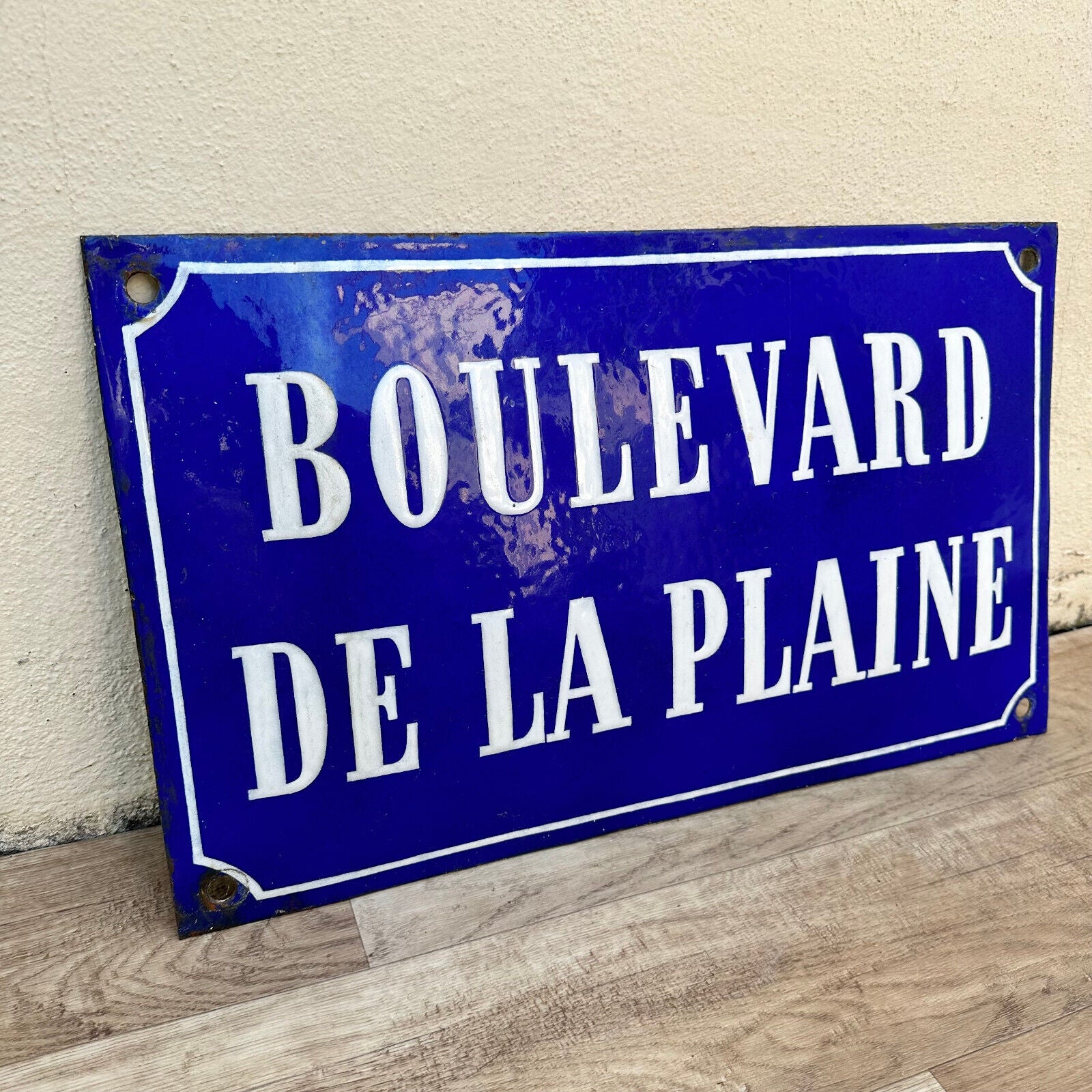 Old French Street Enameled Sign Plaque Boulevard plaine arched bombed 0311237 - Fleamarketfrance