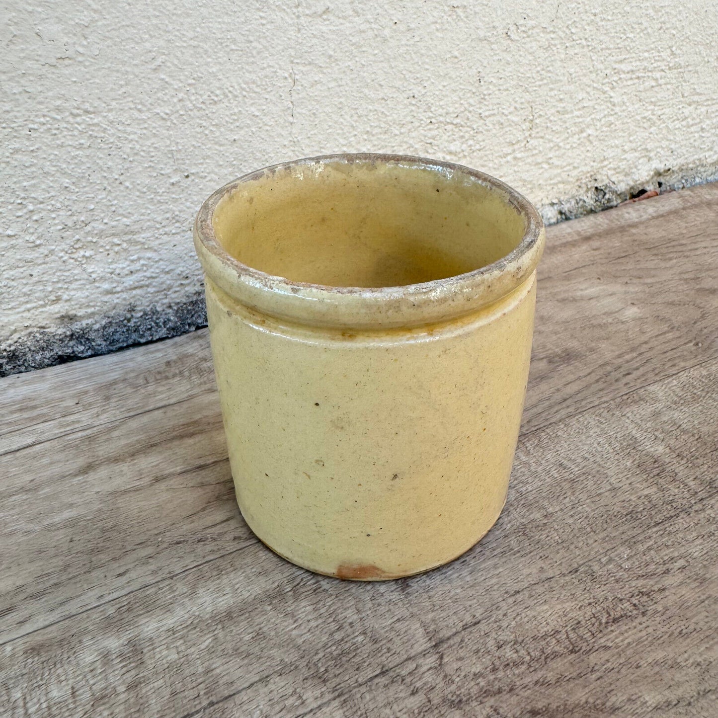 HANDMADE GLAZED YELLOW ANTIQUE FRENCH JAM CONFIT POT TERRACOTTA  0410237 - Fleamarketfrance