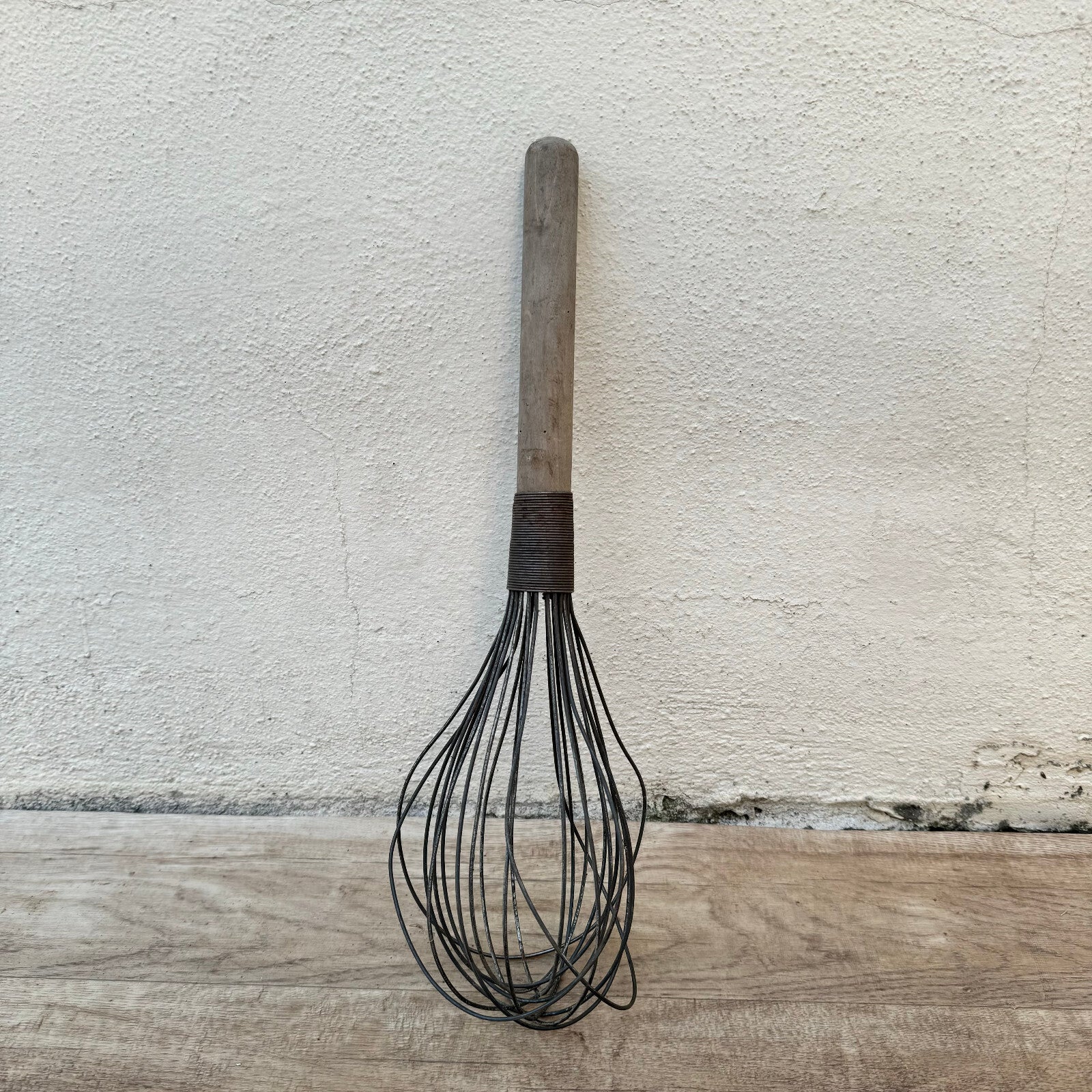 Large French Wire Whisk Vintage Wooden Handle Kitchen Tool 15" 2604247 Unbranded