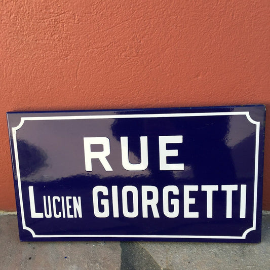 French Enamel Street Sign Rue Lucien Giorgetti Vintage Blue Plaque 4 Fleamarketfrance