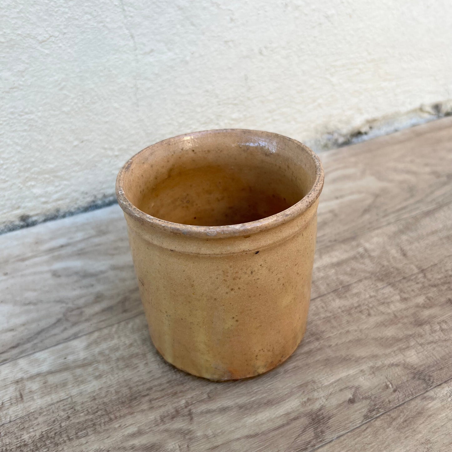 HANDMADE GLAZED YELLOW ANTIQUE FRENCH CONFIT JAM POT TERRACOTTA 2905245 Unmarked