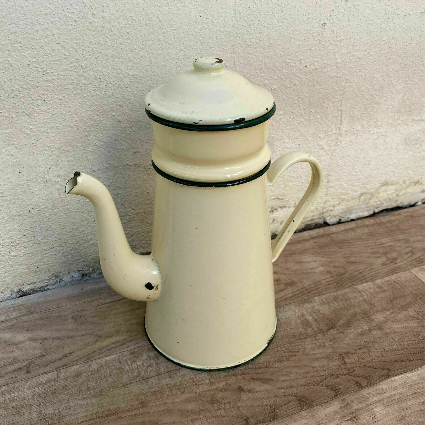 Vintage French Enamelware enameled yellow beige Enamel Coffee Pot 2808209 - Fleamarketfrance