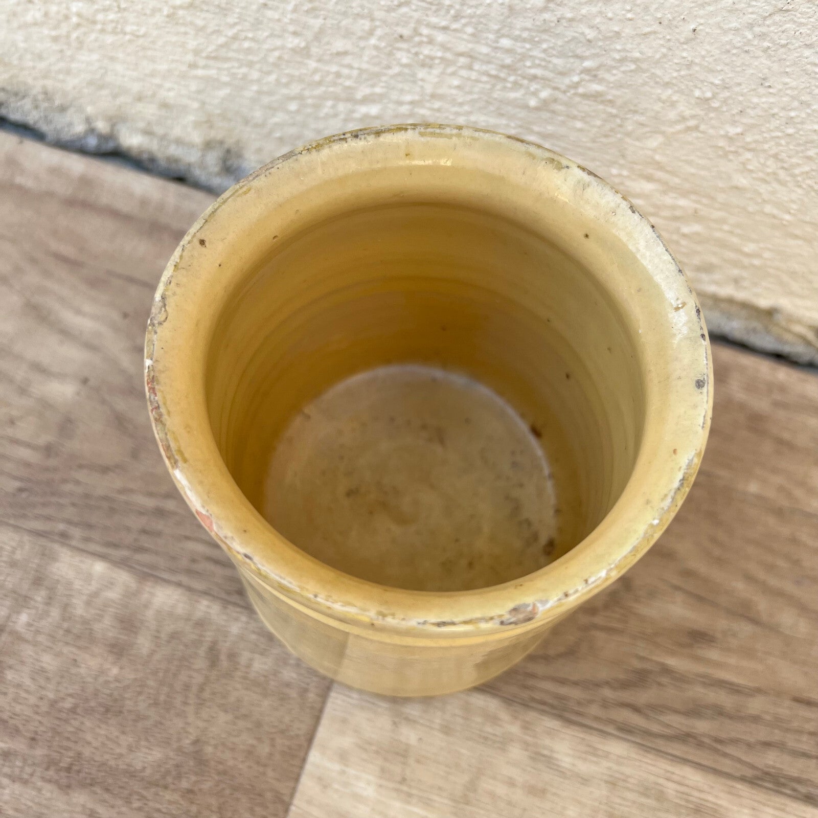 Antique French Jam Pot Yellow Glazed Terracotta Handmade 12102411 Unmarked