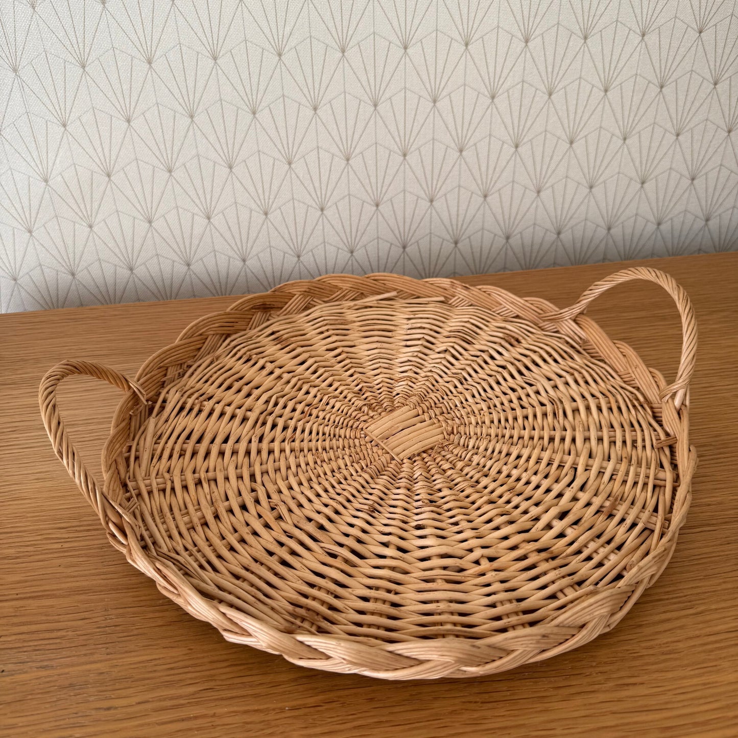 French Rattan Basket Vintage Wicker Tray Braided Handles Display 1102253 Fleamarketfrance
