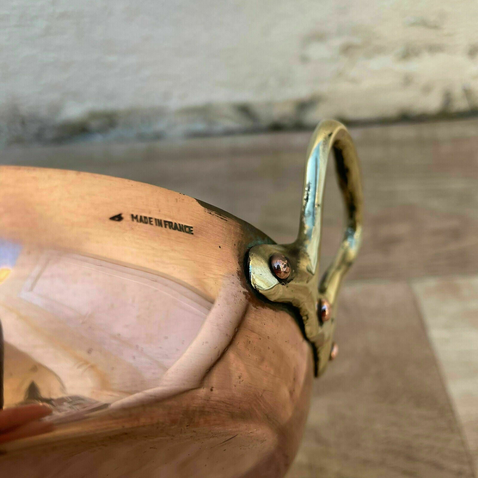 French Copper Gratin Pan Oval Brass Handles Vintage Tin Lined 04042118 Fleamarketfrance