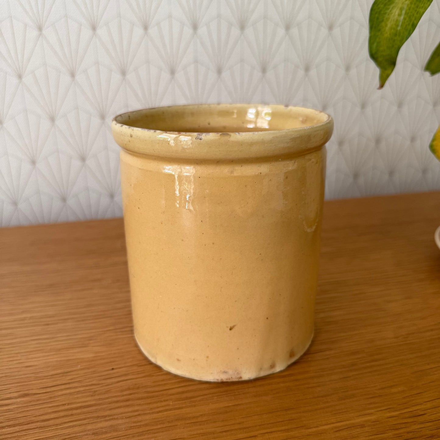 Vintage French Jam Pot Yellow Glazed Stoneware Handmade Crock 23072517 Unmarked