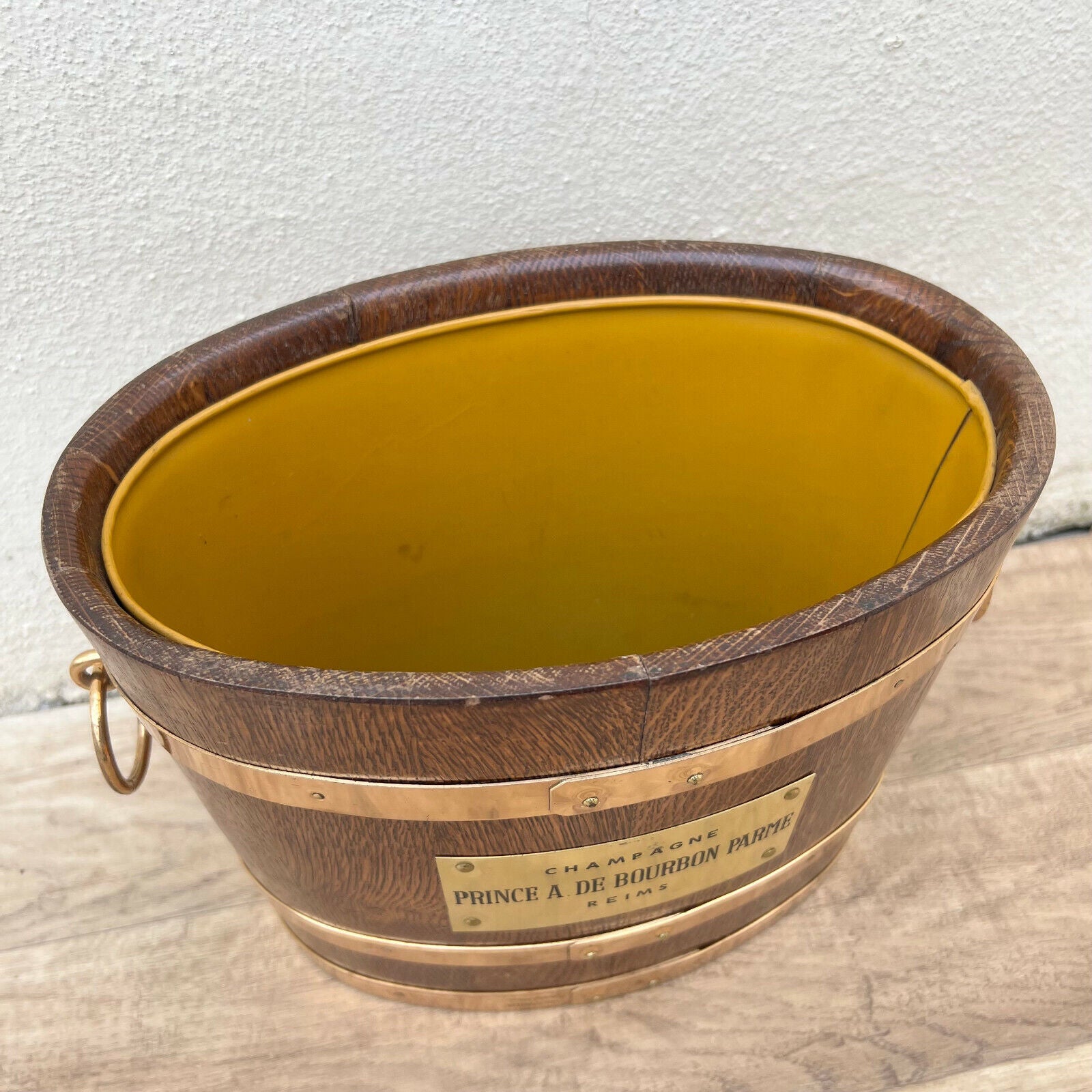 Vintage French Champagne Ice Bucket Cooler Made France WOOD BRASS 23042219 - Fleamarketfrance
