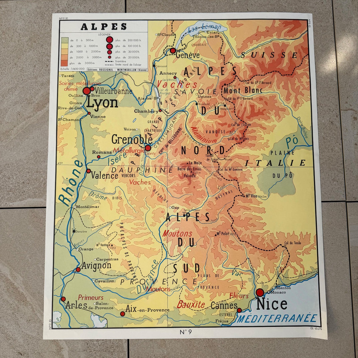 Vintage French Educational School Map Poster Alpes Geography 2008265 Fleamarketfrance