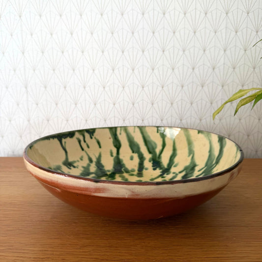 Large French Glazed Terracotta Fruit Bowl Tian Green Decor 0708262 Unmarked