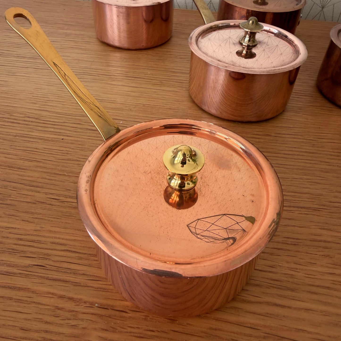 French Copper Saucepans Set of 6 with Lids Brass Handles Cookware 1803264 Unbranded