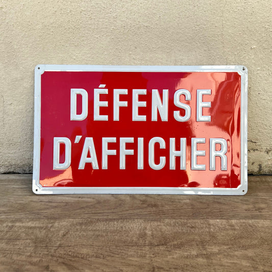 Vintage French Street Sign Defense d'Afficher Red Metal Plaque 17072215 Fleamarketfrance