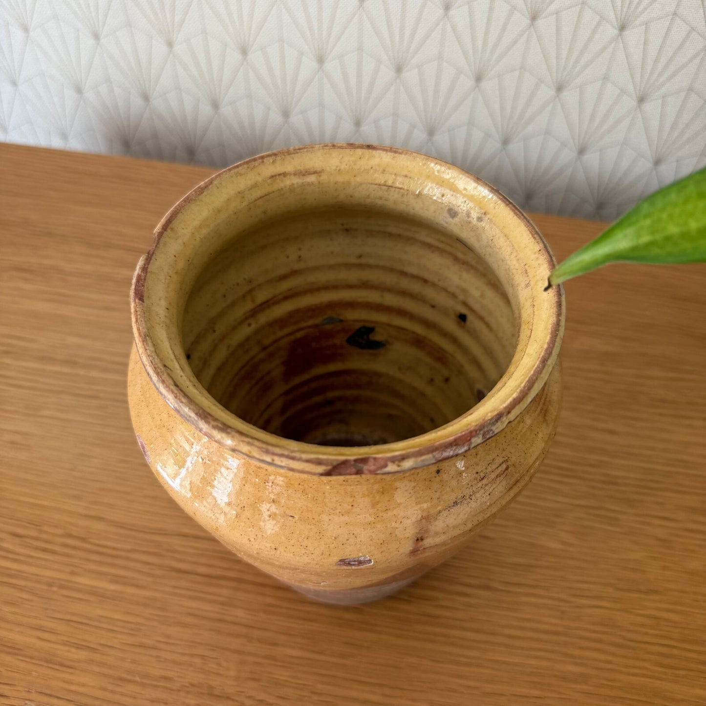 HANDMADE GLAZED GREEN ANTIQUE FRENCH MUSTARD POT 6 1/2" TERRACOTTA  1308256*