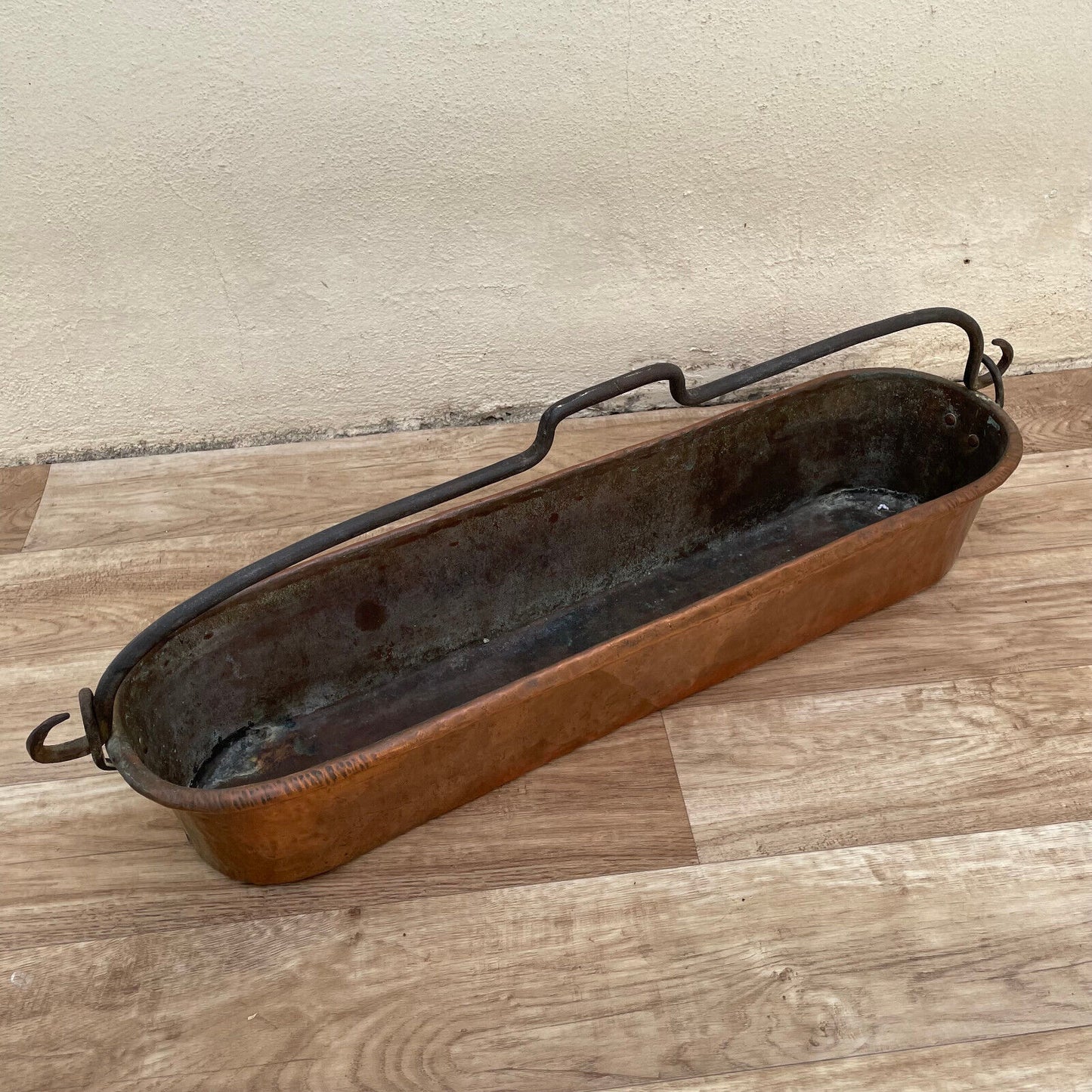 Antique French Copper Fish Kettle Poacher Steamer Planter Dovetailed 26" 2303251