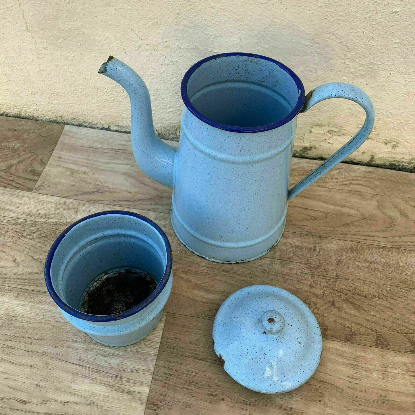 Vintage French Enamel Coffee Pot Blue Enamelware Cafetiere 28cm 2606196 Fleamarketfrance