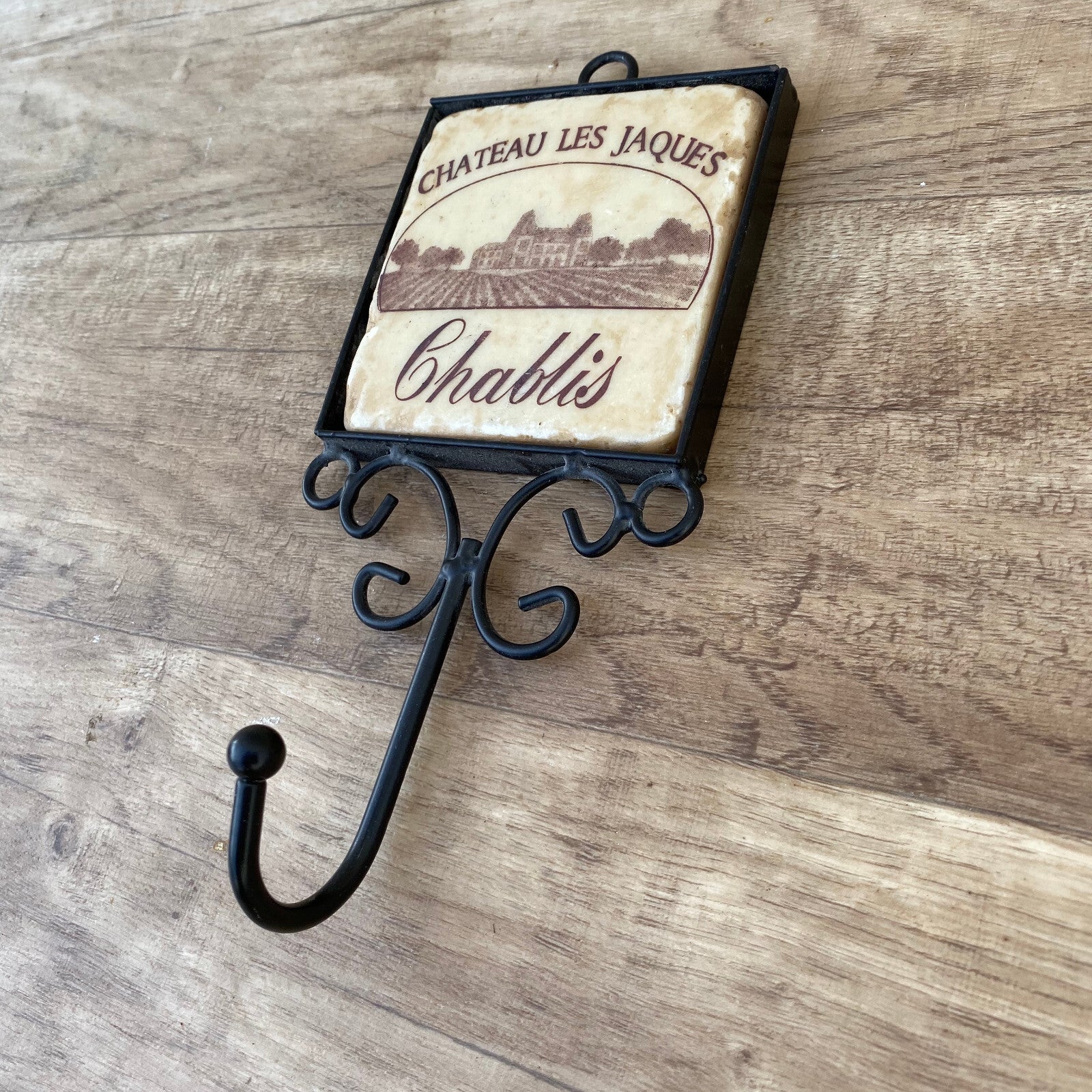 French Wine Kitchen Hook Chablis Ceramic Tile Metal Wall Hanger 05082218 Unbranded
