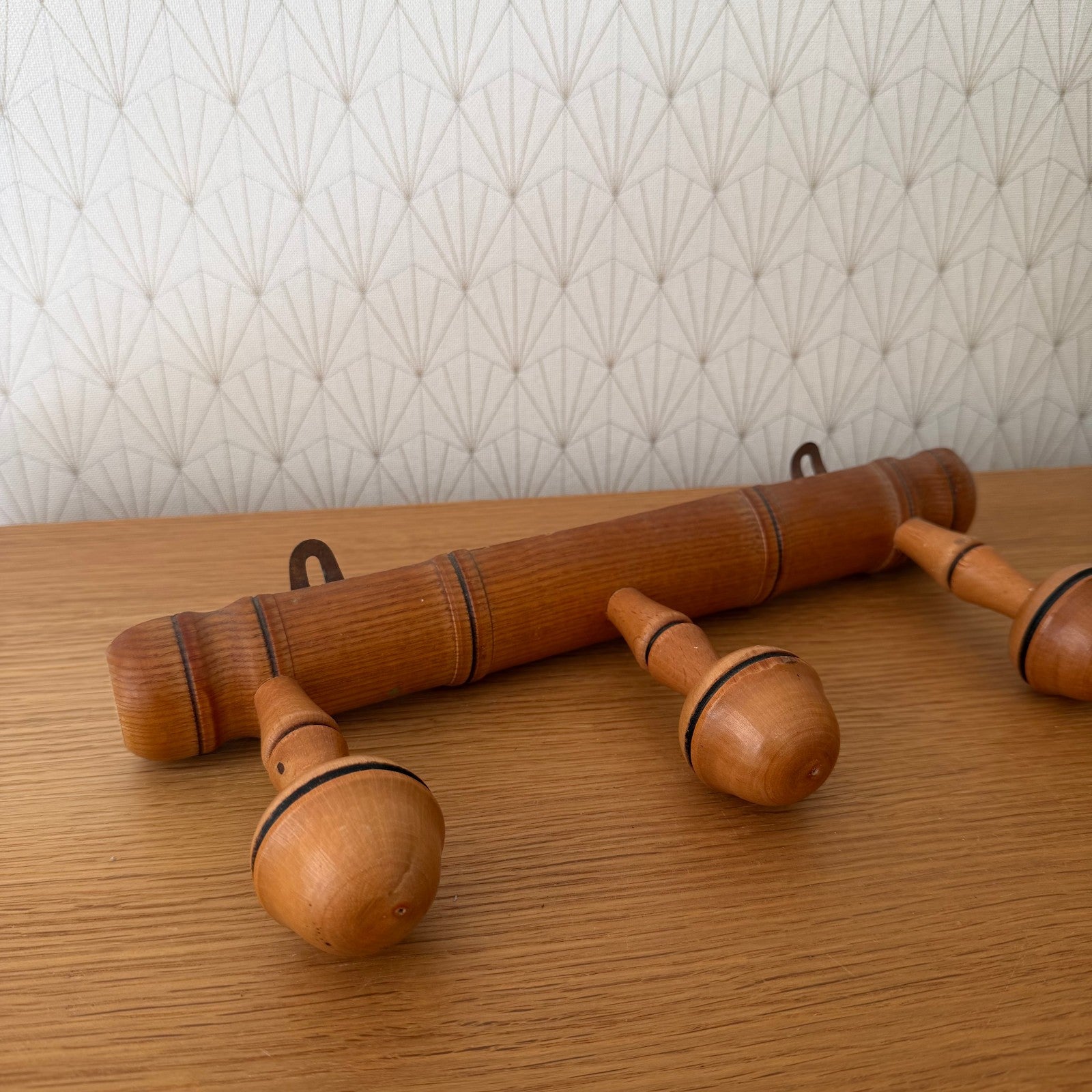 Antique Wooden French Coat Hook Hat 3 Pegs Hanger Faux Bamboo rack 2409251 Unbranded