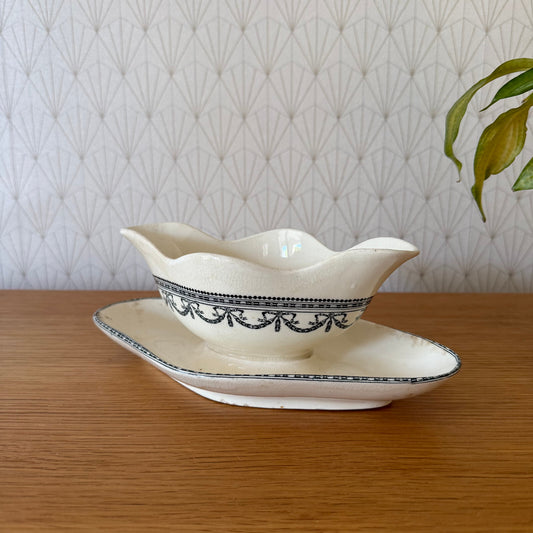 French Ironstone Gravy Boat Louis XVI Garland Salins Transferware 05052514 salins