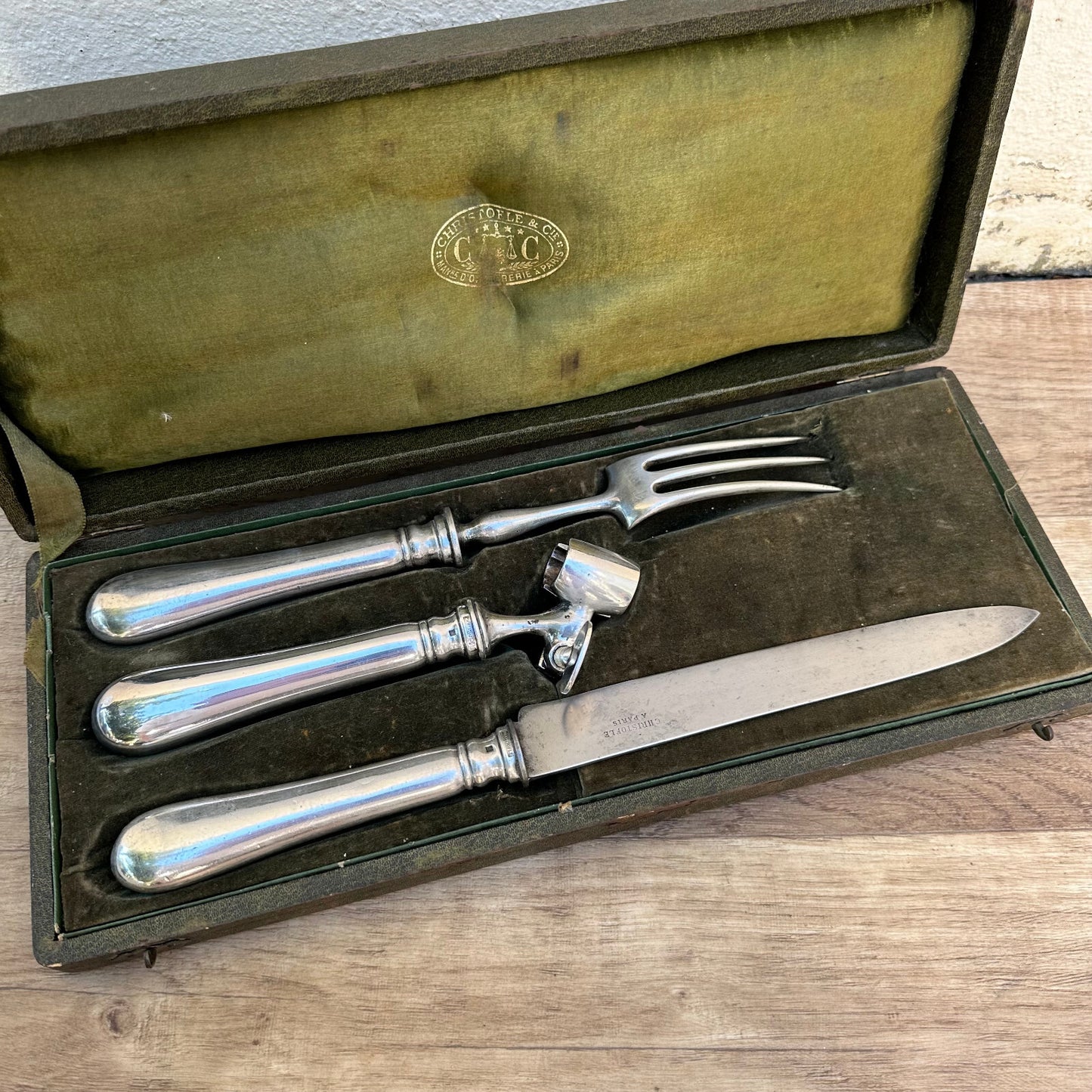 Vintage Christofle Carving Set 3 Piece Silverplate French Box 2109231 Fleamarketfrance