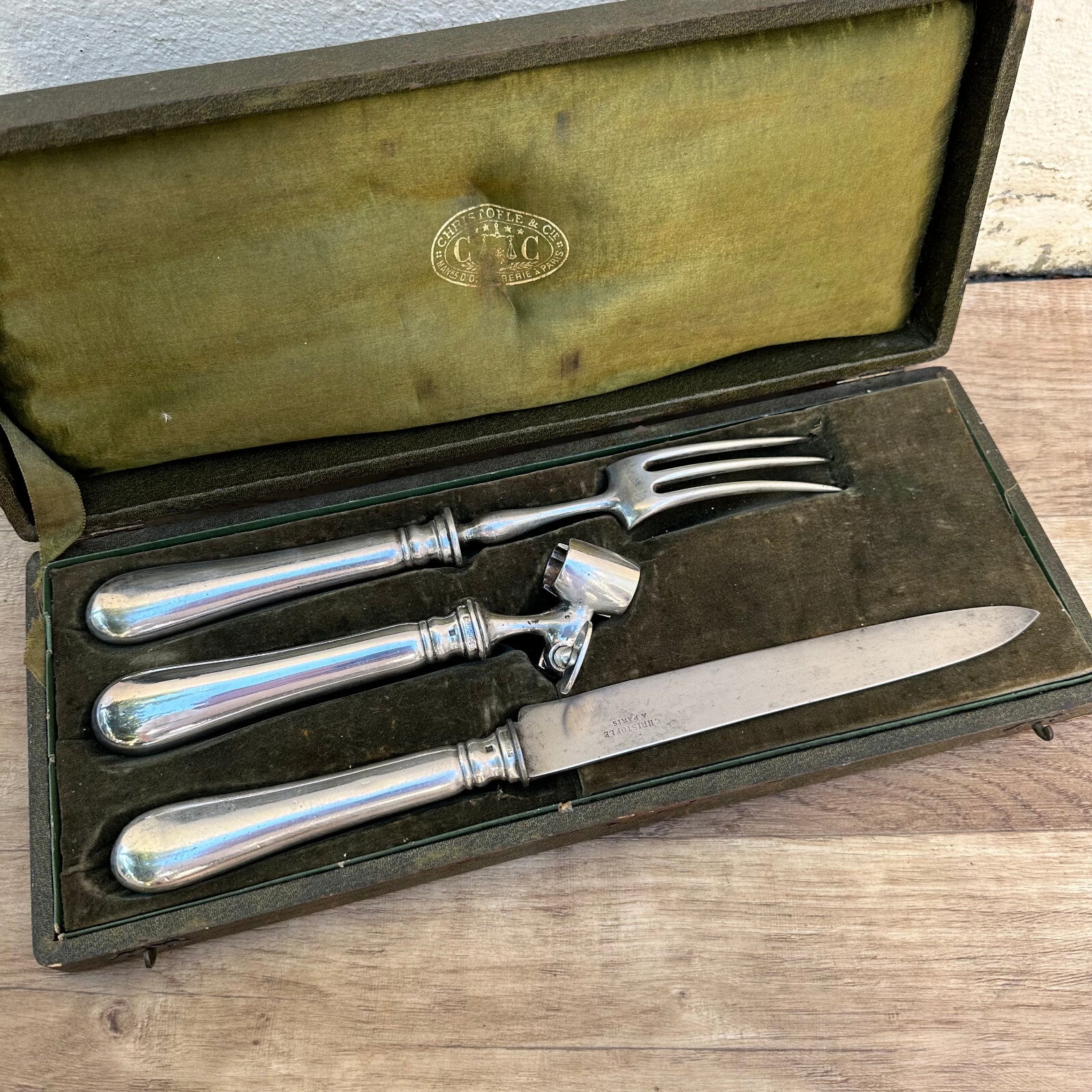 Vintage Christofle Carving Set 3 Piece Silverplate French Box 2109231 Fleamarketfrance