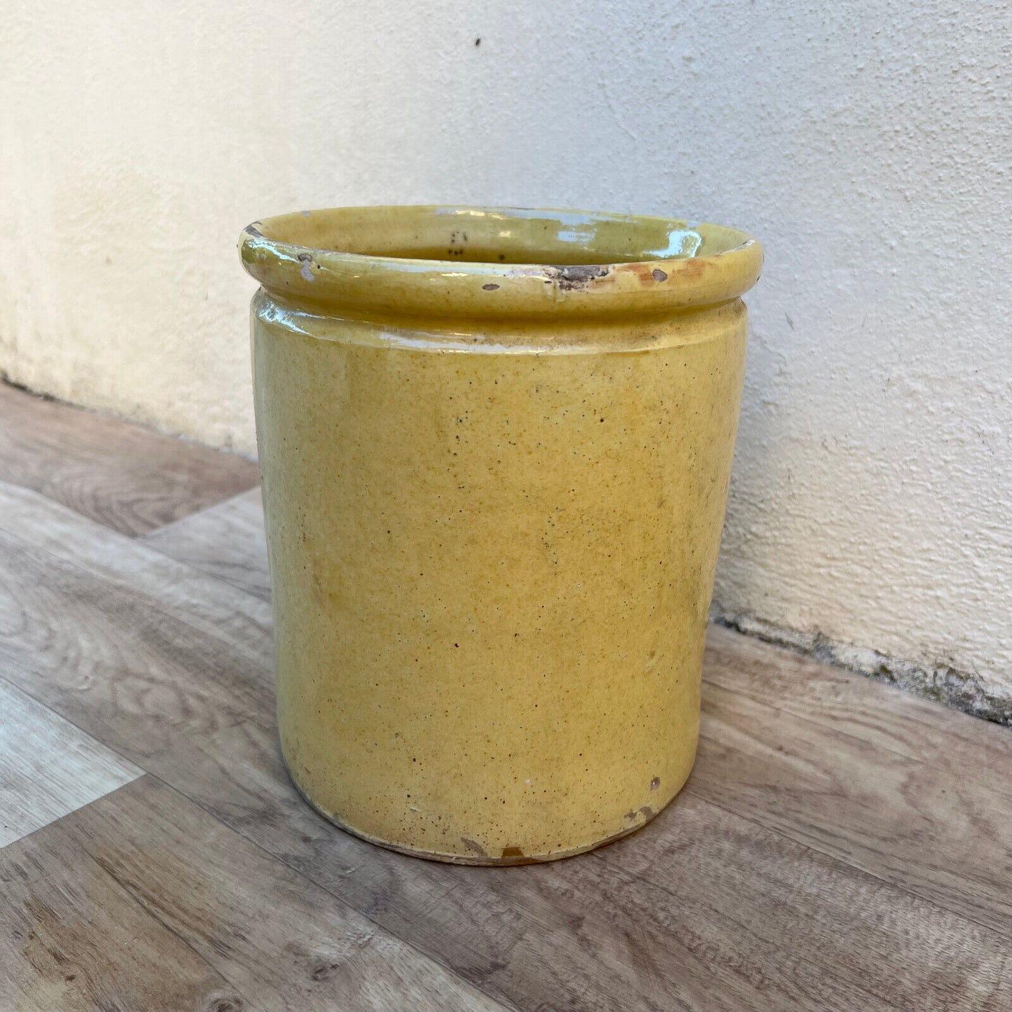 HANDMADE GLAZED YELLOW ANTIQUE FRENCH CONFIT JAM POT TERRACOTTA 8" 2905247 - Fleamarketfrance