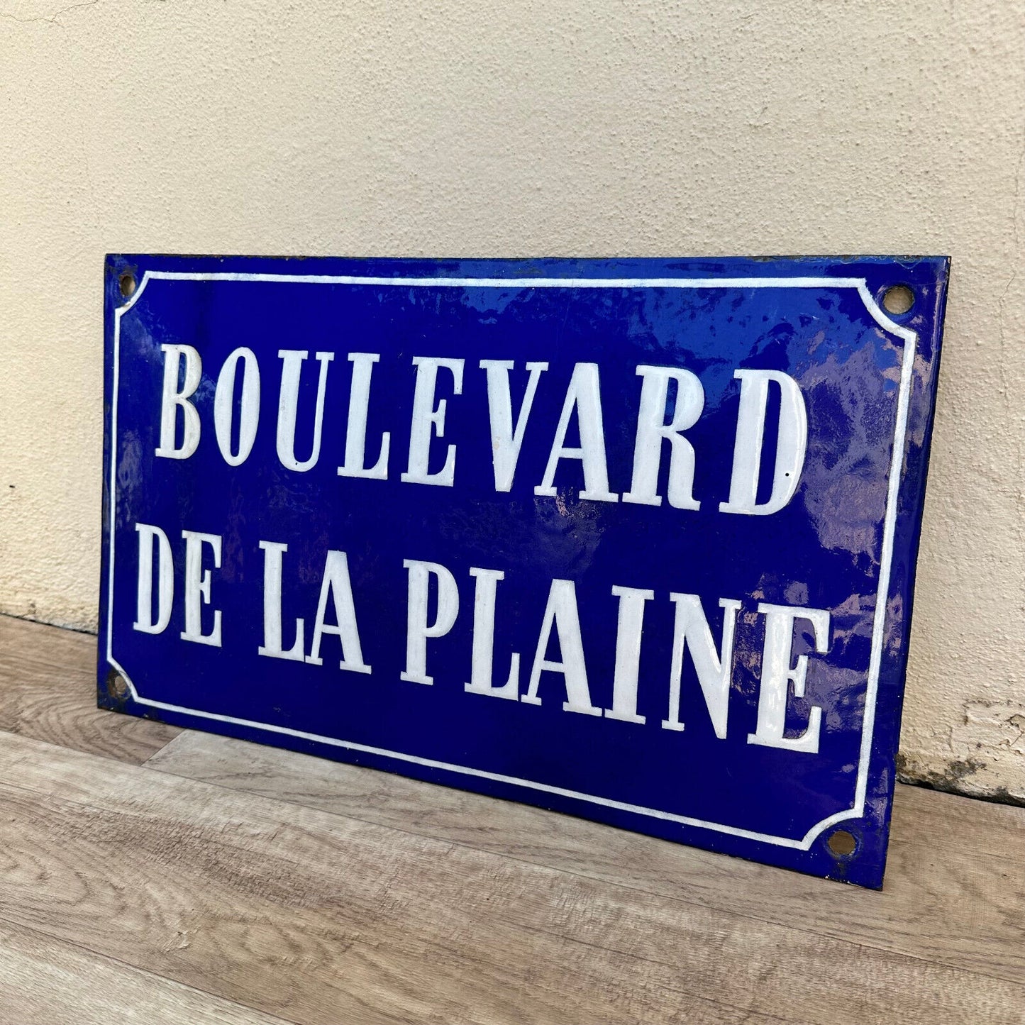 Old French Street Enameled Sign Plaque Boulevard plaine arched bombed 0311237 - Fleamarketfrance