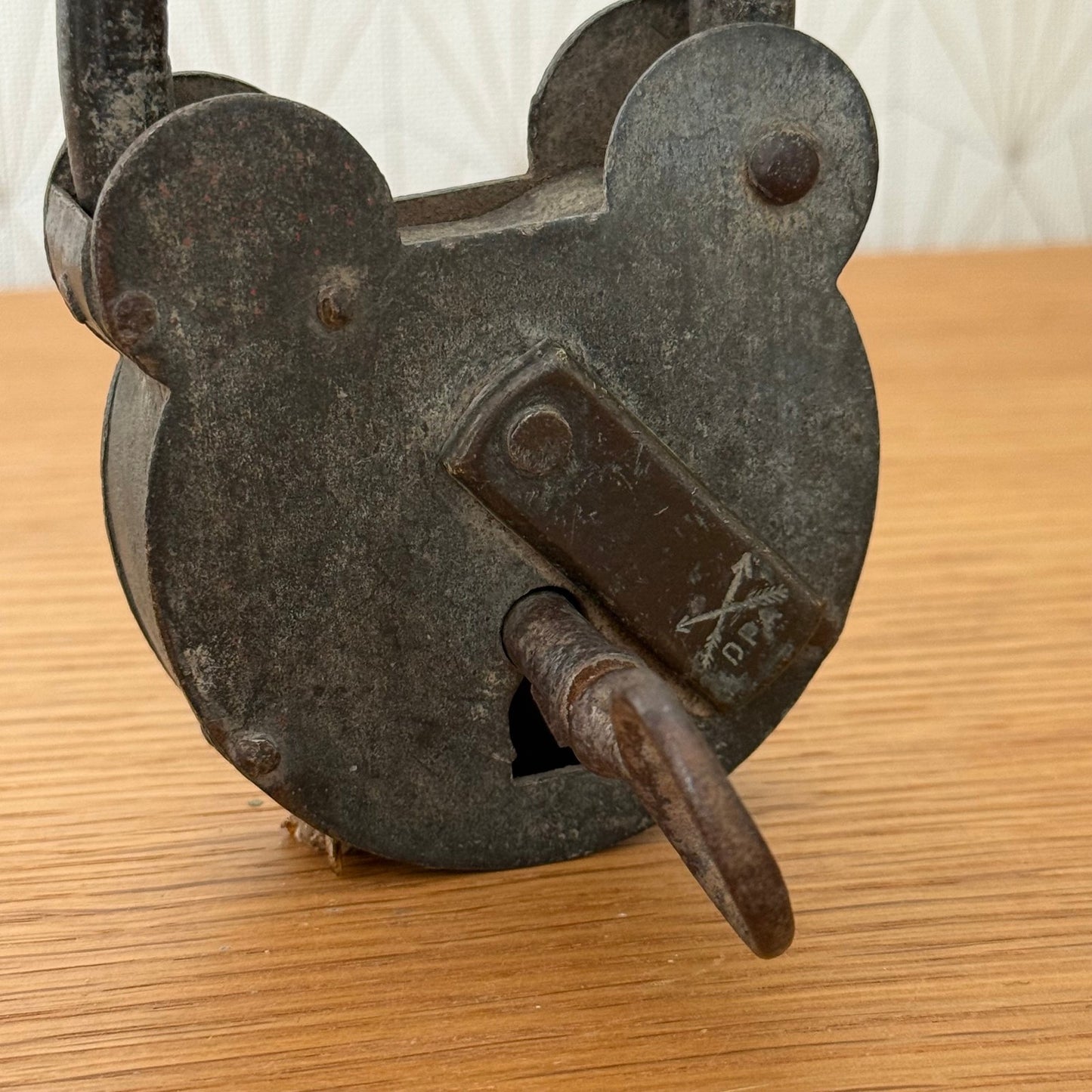 Antique Vintage Fench Iron Padlock with Key Working Lock 1209251