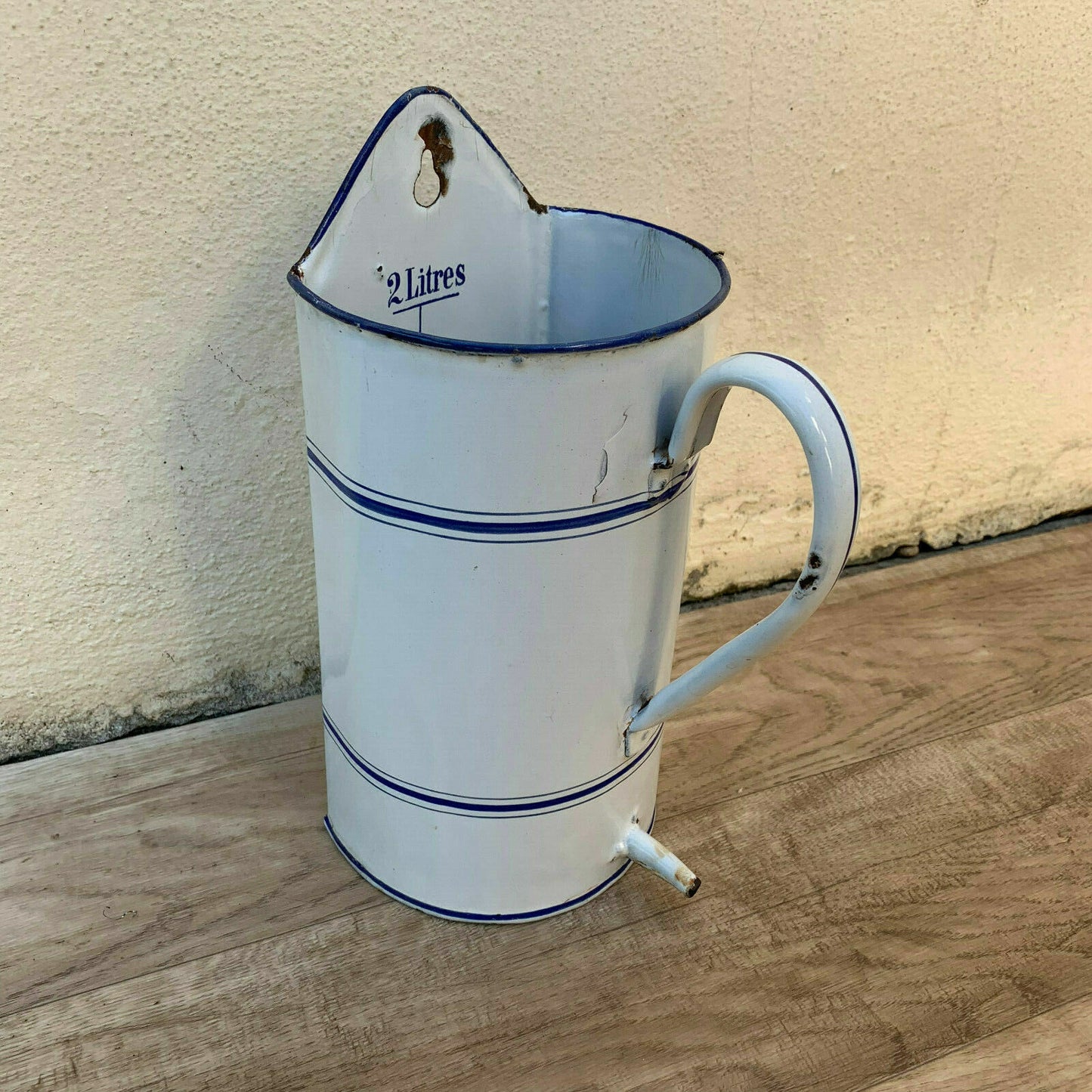 Vintage French Enamel Medical Irrigator Douche White Blue 2L 10161919 Unbranded