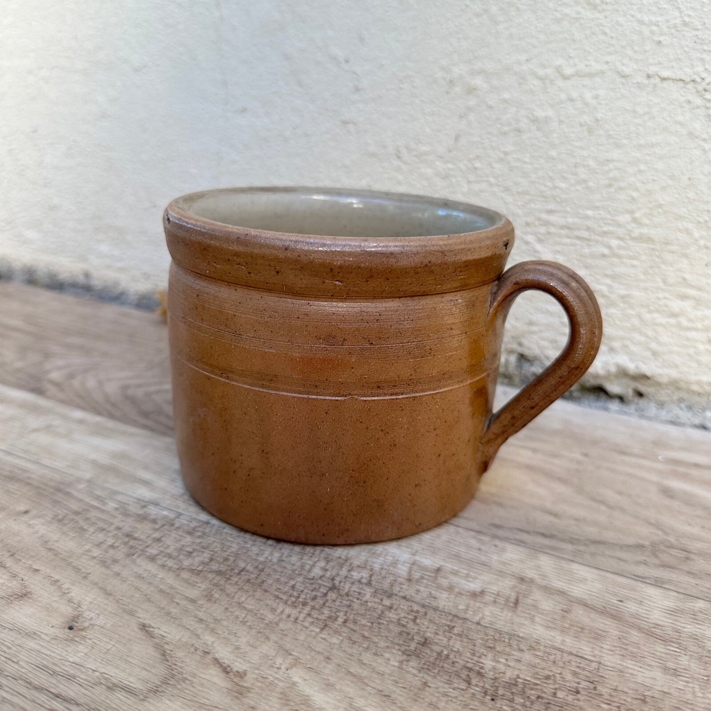 French Stoneware Mug Brown Glazed Ceramic Confit Pot Vintage 01112318 Made in France