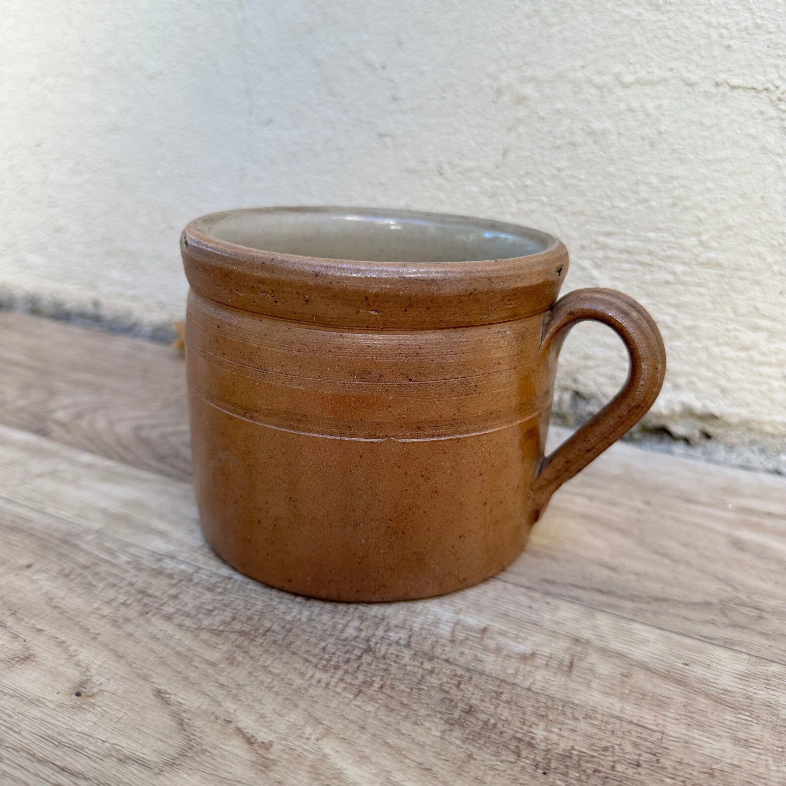 French Stoneware Mug Brown Glazed Ceramic Confit Pot Vintage 01112318 Made in France
