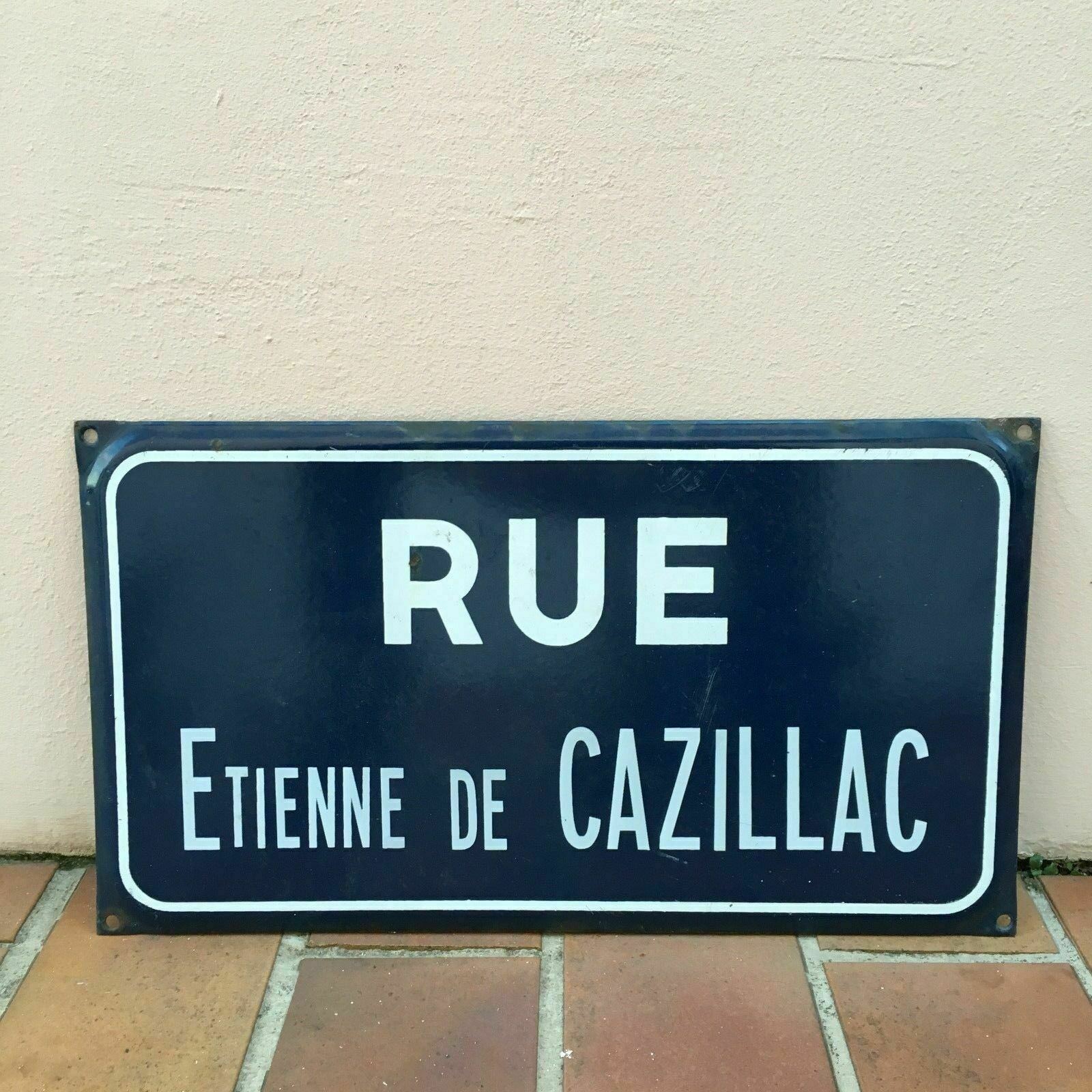 Vintage French Street Sign Rue Etienne de Cazillac Enamel Plaque Blue Fleamarketfrance