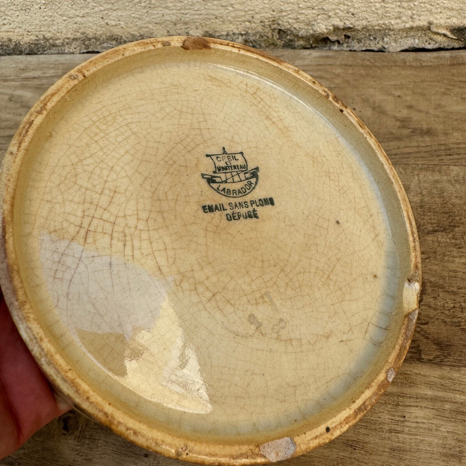 HANDMADE GLAZED White beige FRENCH CONFIT JAM POT SMALL CREIL MONTEREAU 09072412 - Fleamarketfrance