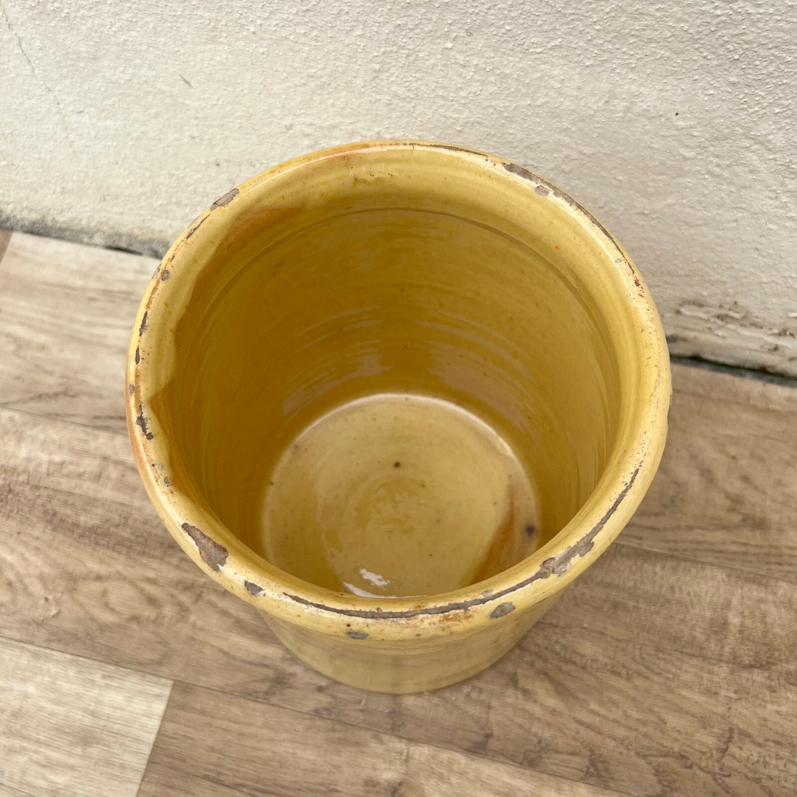 French Confit Pot Antique Yellow Glazed Terracotta 8.5" Kitchen 22042226 Unmarked